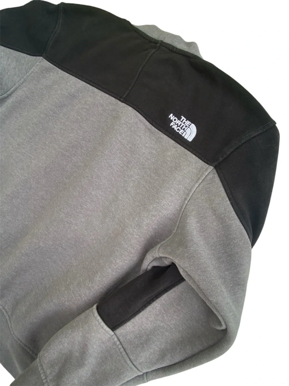 The North Face Men’s Gray and Black Crewneck Sweatshirt with Green Patch Medium